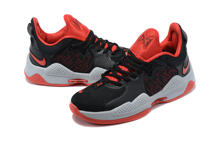 2021 Nike Paul George 5 Black Red Grey Baksebtall Shoes - Click Image to Close